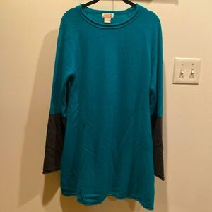 Pink Pineapple Shop Cashmere Party Tunic Dress in Emerald with Charcoal Grey